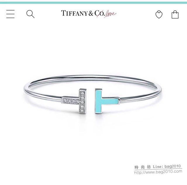 Tiffany純銀飾品 蒂芙尼女士專櫃爆款T系列綠松石手鐲 Tiffany拼接雙T開口手鐲  zgt1667